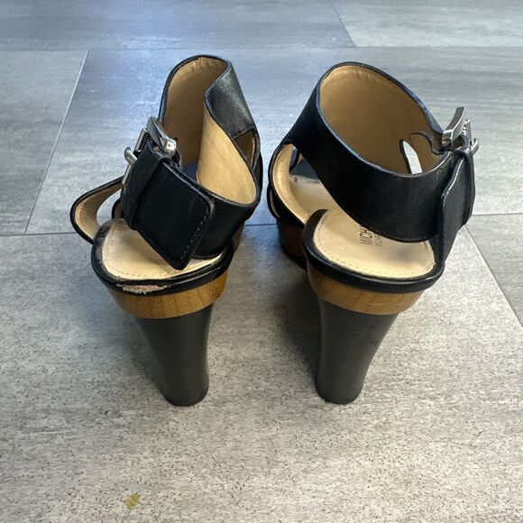 Michael Kors Womens Josephine Black Leather Wedge Platform Heels Size 7M - Picture 4 of 6